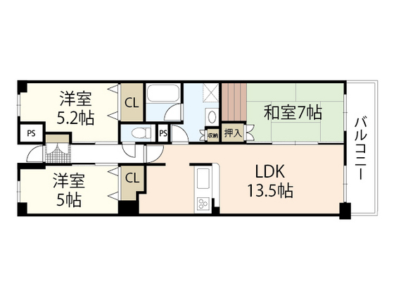 岡山市中区門田本町のマンションの間取り