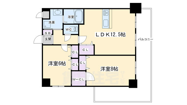 京都市右京区太秦下角田町のマンションの間取り