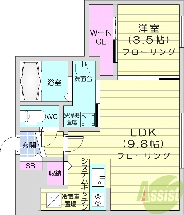 札幌市北区北二十二条西のマンションの間取り