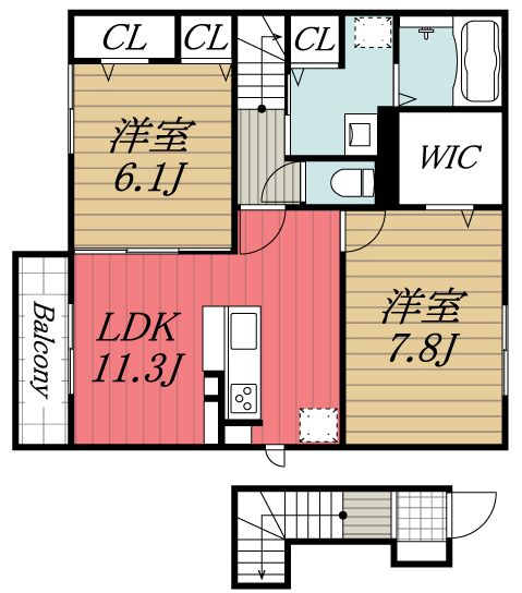 ＪＲ内房線 五井駅 バス乗車時間：12分 最寄りバス停で下車 徒歩4分 2階建 築9年の間取り写真