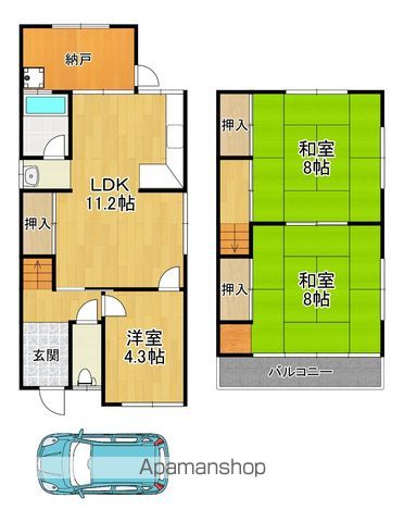 南海高野線 北野田駅 徒歩12分 2階建 築51年の間取り写真