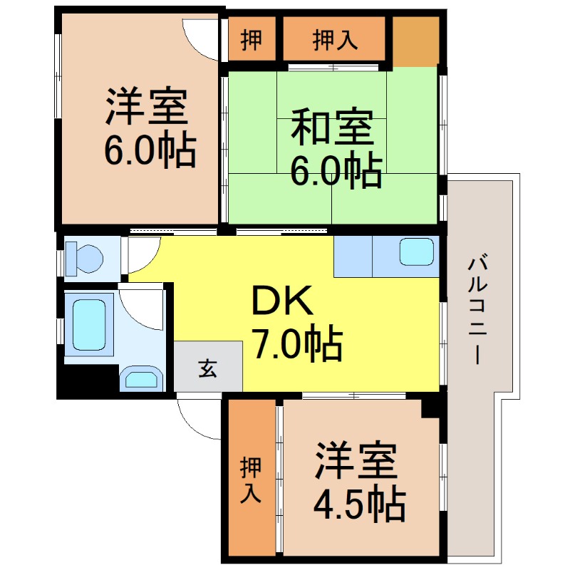地下鉄名港線 東海通駅 徒歩9分 5階建 築58年の間取り写真