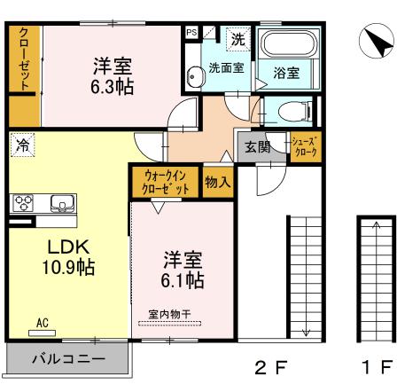 東海市富貴ノ台のアパートの間取り