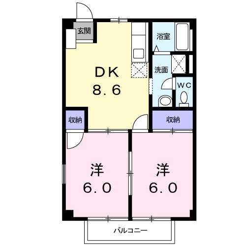 岡山市中区下のアパートの間取り