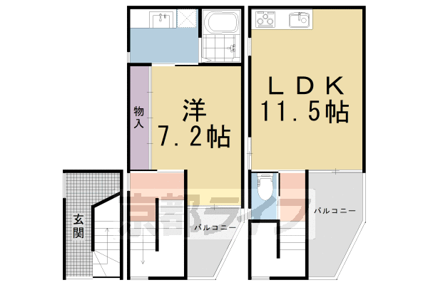 京都市左京区田中関田町のアパートの間取り