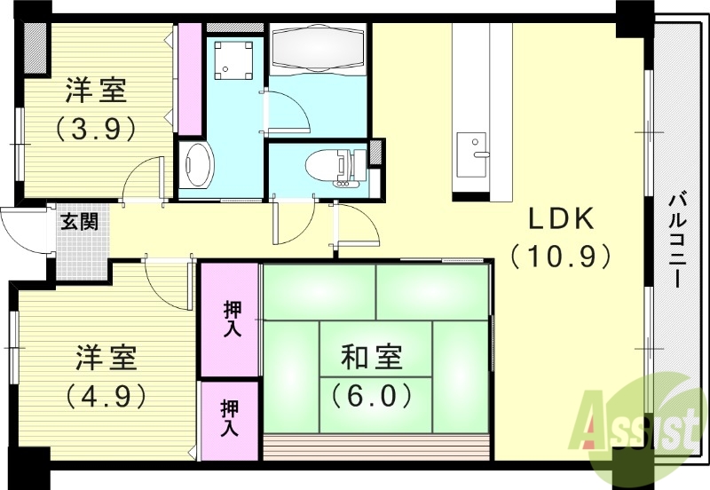 芦屋市大東町のマンションの間取り