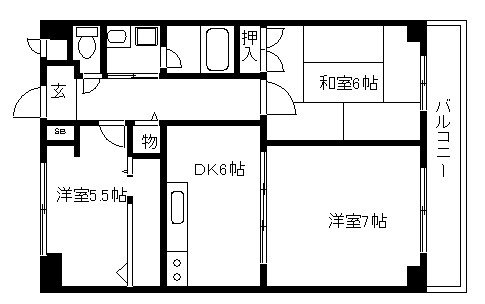 京都市右京区常盤古御所町のマンションの間取り