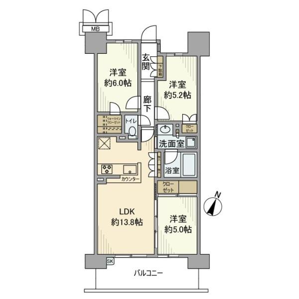 八王子市東浅川町のマンションの間取り