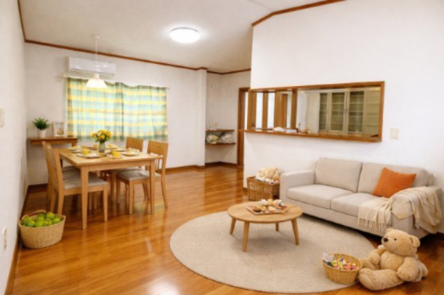 居室・リビング　バーチャルステージングの写真となります。家具家電等は付帯しま