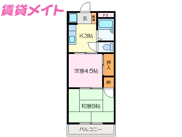 松阪市下村町のアパートの間取り