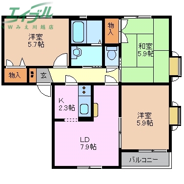 四日市市八田のアパートの間取り