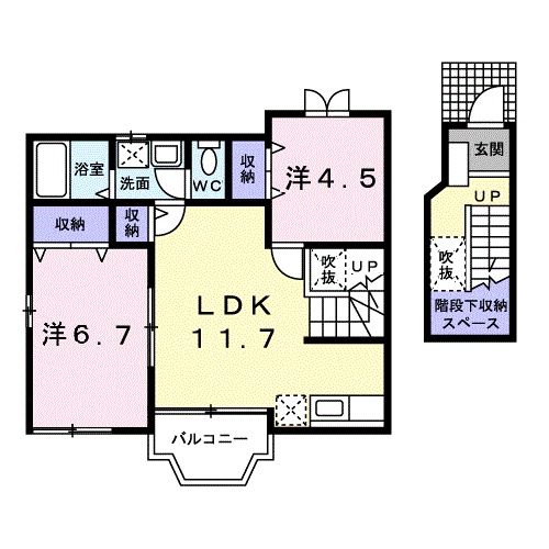 津山市上河原のアパートの間取り