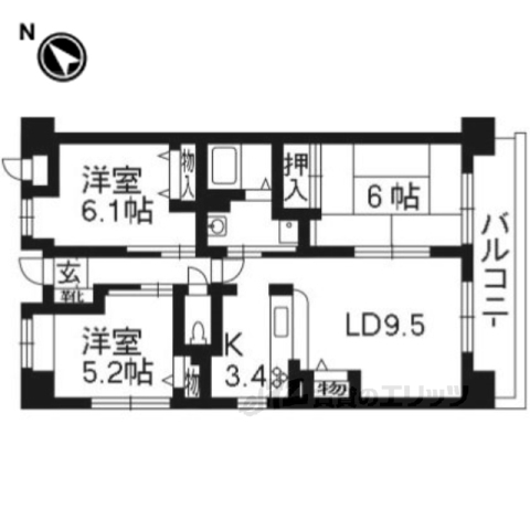 京都市山科区日ノ岡堤谷町のマンションの間取り