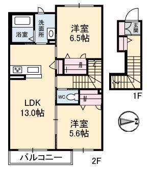 松山市竹原のアパートの間取り