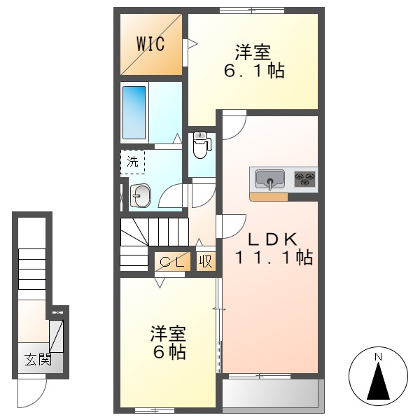 倉敷市中畝のアパートの間取り