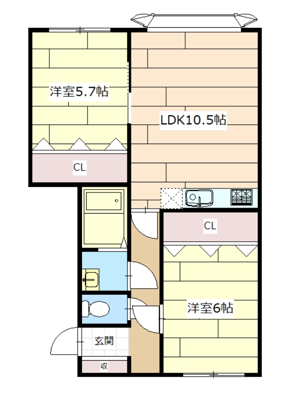 岩見沢市六条東のアパートの間取り