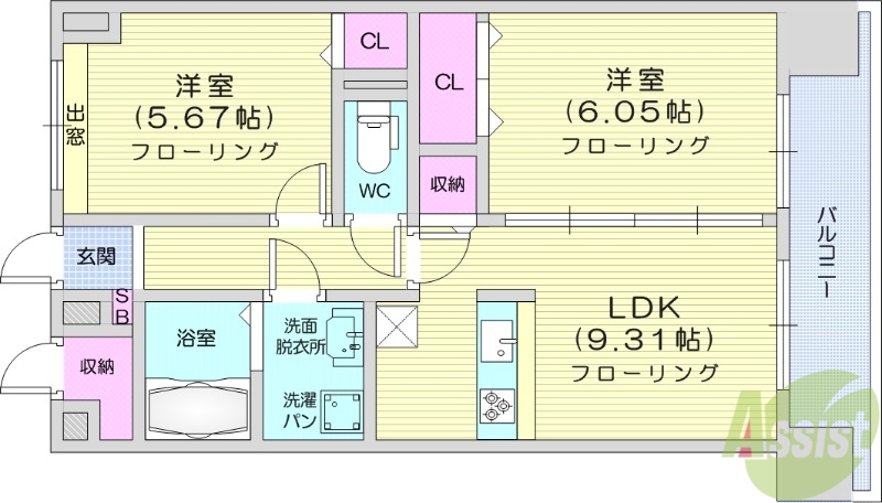 仙台市宮城野区高砂のマンションの間取り