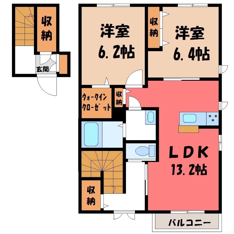 下都賀郡壬生町通町のアパートの間取り