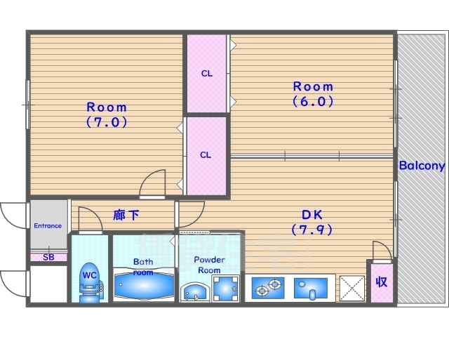 京都市南区吉祥院石原京道町のマンションの間取り