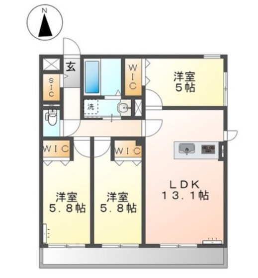 岡山県岡山市北区伊島北町（マンション）の賃貸物件の間取り