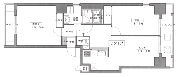 草津市大路のマンションの間取り