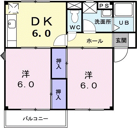 広島市安佐北区落合のアパートの間取り