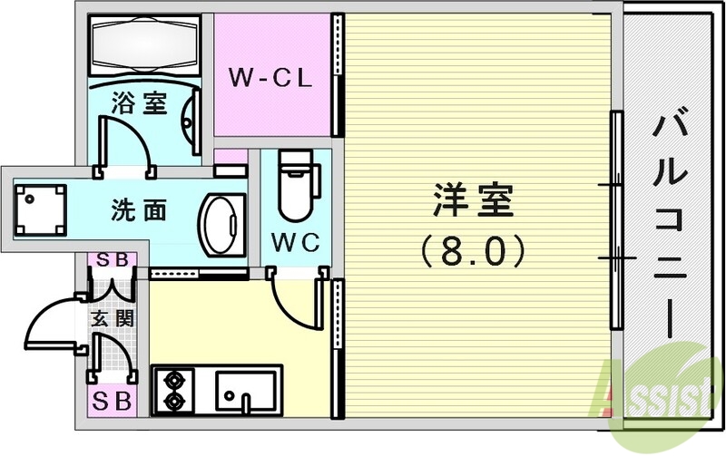 神戸市中央区栄町通のマンションの間取り