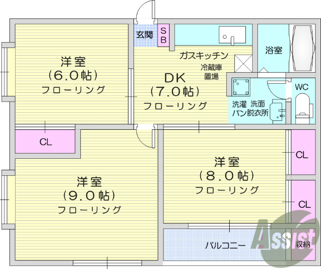 多賀城市大代のアパートの間取り