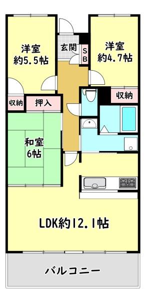 寝屋川市堀溝のマンションの間取り