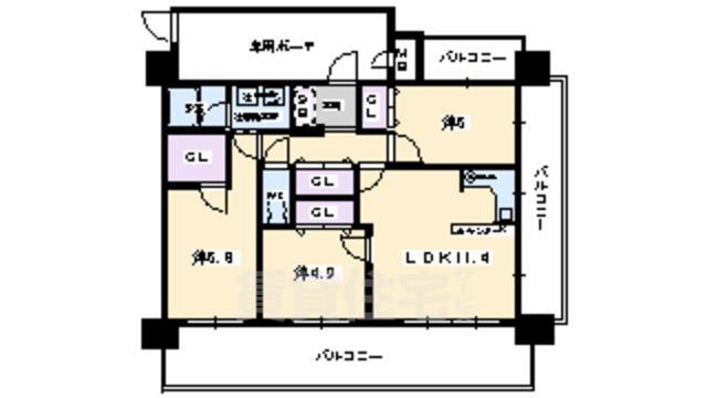 京都市右京区西院六反田町のマンションの間取り