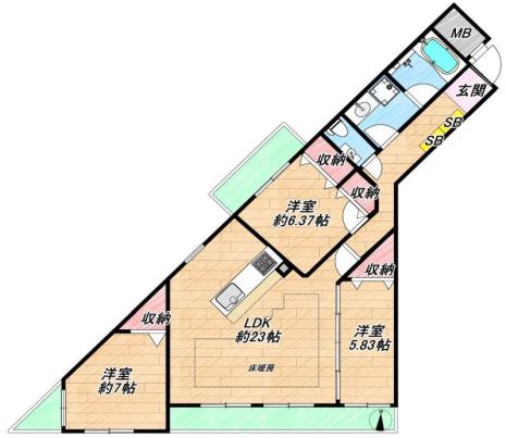 西宮市苦楽園三番町のマンションの間取り