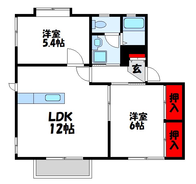 宗像市陵厳寺のアパートの間取り