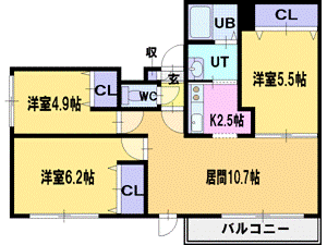 札幌市清田区真栄一条のマンションの間取り