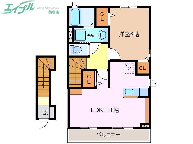 桑名市大字東方のアパートの間取り