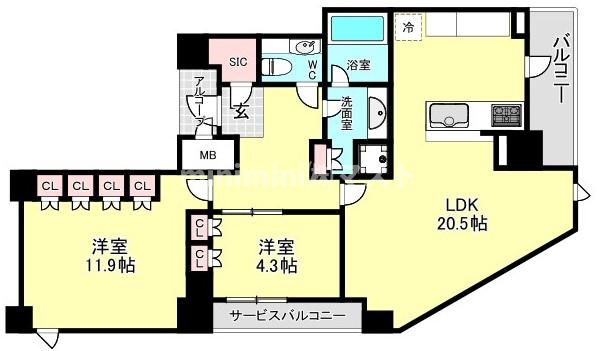 大阪市西区新町のマンションの間取り