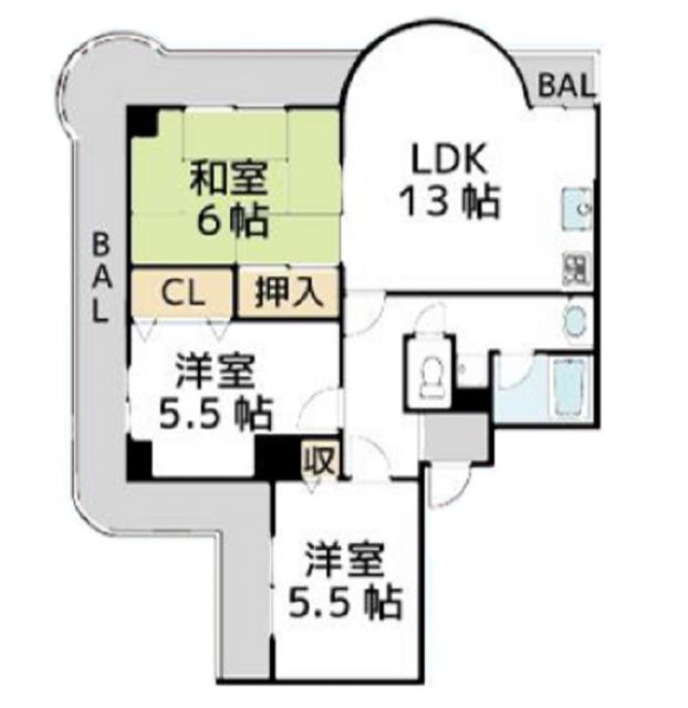 大阪市浪速区日本橋西のマンションの間取り