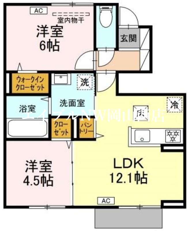 岡山市北区富町のアパートの間取り