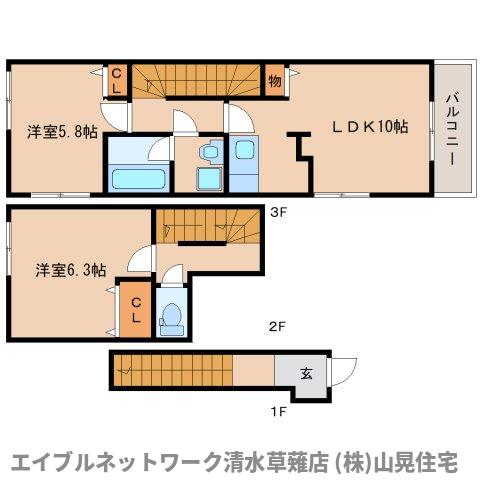 静岡市葵区瀬名川のアパートの間取り