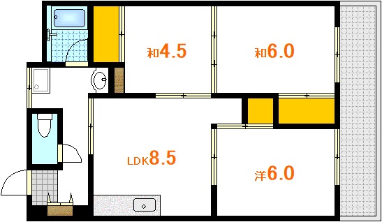 広島市西区大芝のマンションの間取り