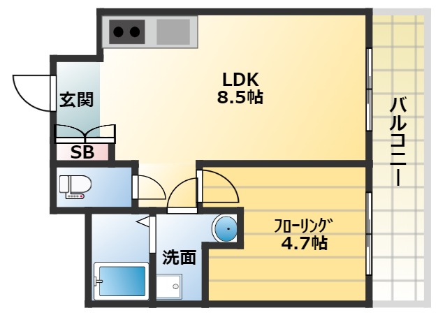 神戸市中央区中山手通のマンションの間取り