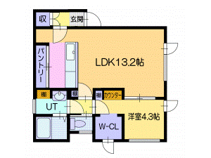 夕張郡栗山町中央のアパートの間取り