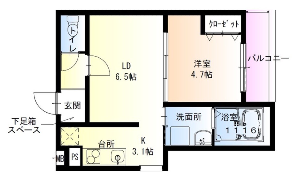 東大阪市友井のアパートの間取り