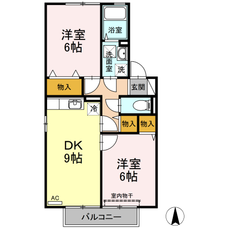 【岡山市中区長岡のアパートの間取り】