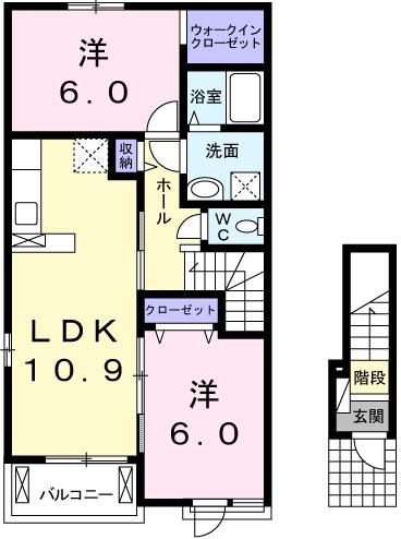 【岡山市北区御津野々口のアパートの間取り】