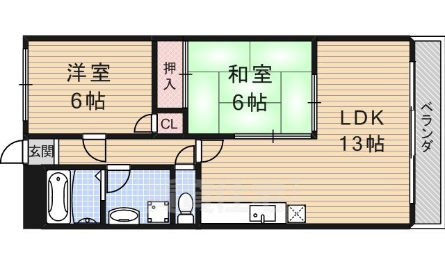 京都市伏見区深草大亀谷大山町のマンションの間取り