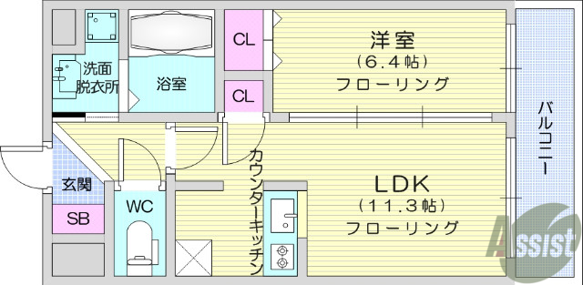 仙台市青葉区木町通のマンションの間取り