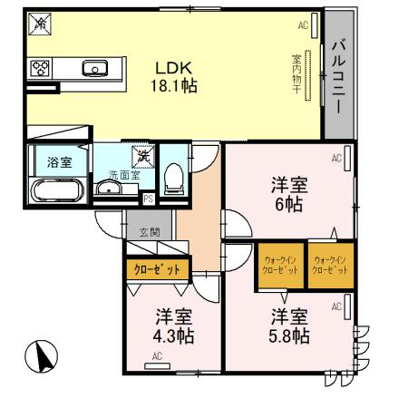 大阪市住吉区万代のアパートの間取り