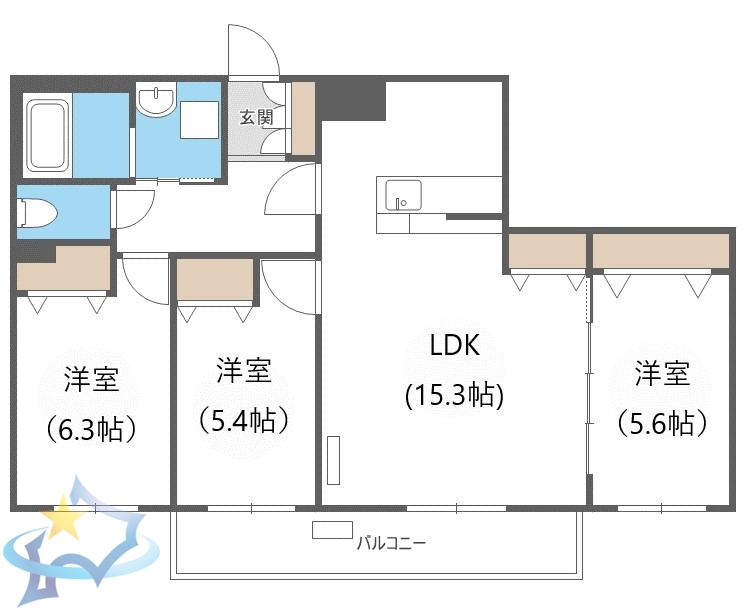 【札幌市西区発寒五条のマンションの間取り】