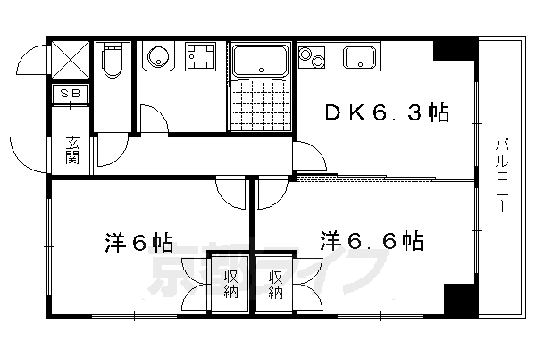 京都市左京区田中北春菜町のマンションの間取り