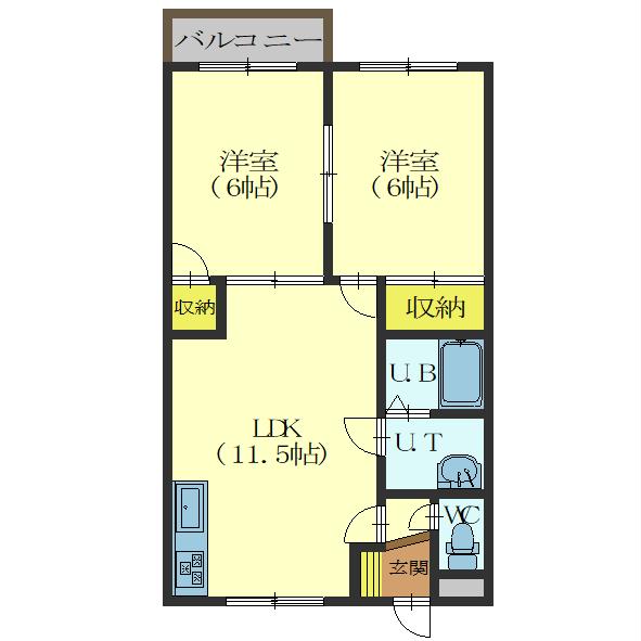 函館市深堀町のアパートの間取り